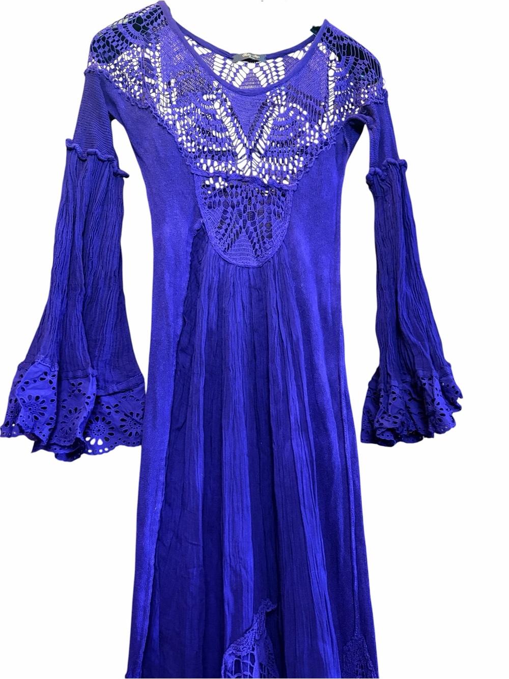 Rare! Sestra Moja Honeywood Vintage Handmade Crochet Bell Sleeve Maxi Dress Tall - Picture 5 of 17